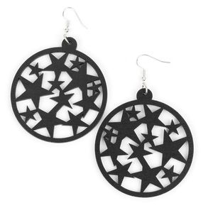 Black WOODEN STAR Earrings